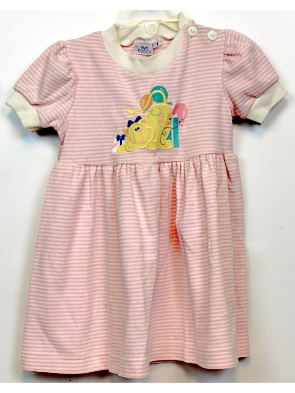 Fast Friends Striped Play Dress Girls sz 3 Cat Applique Embroidered Balloon Gift